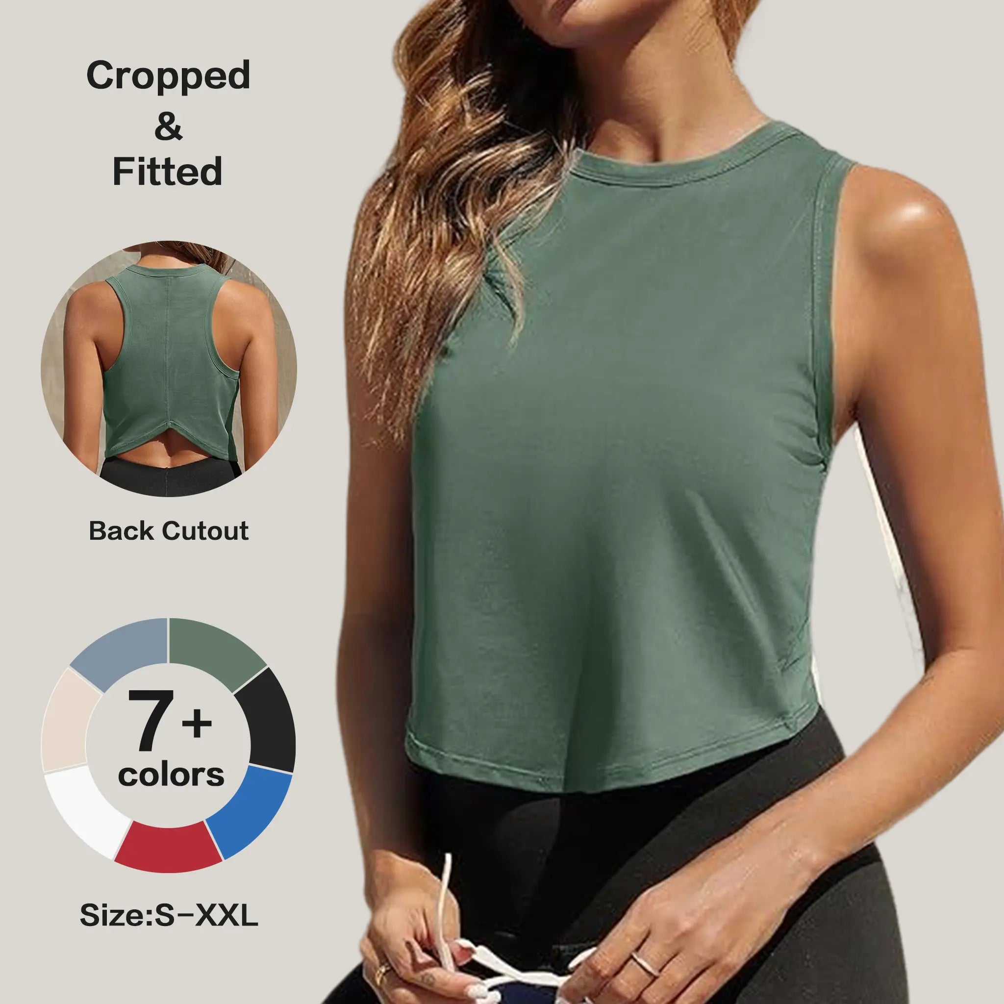 Fisoew Womens Workout Cropped Tank Tops Racerback Sleeveless Crewneck Running Yoga Active Shirts Womenswear Clothes #Summervibes