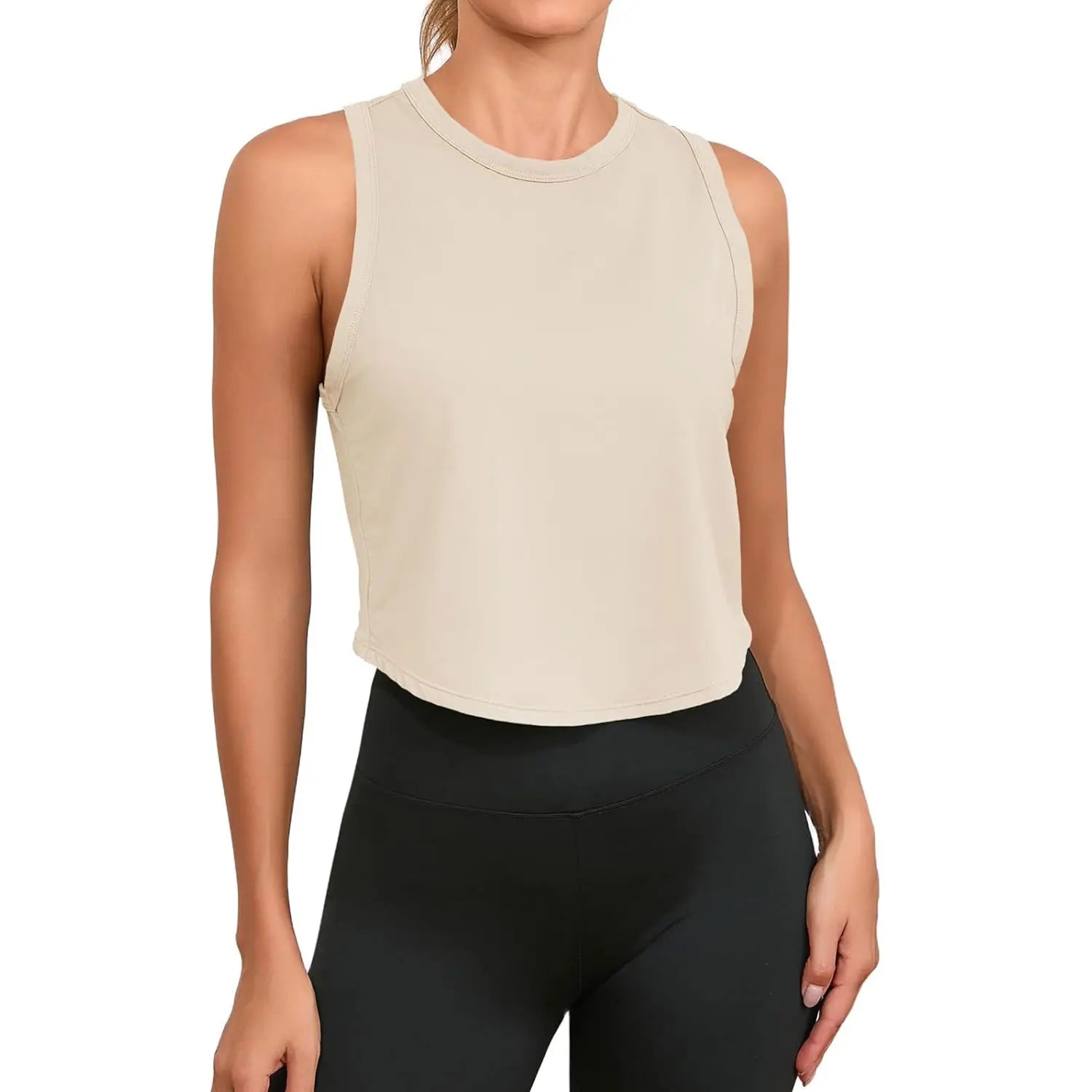 Fisoew Womens Workout Cropped Tank Tops Racerback Sleeveless Crewneck Running Yoga Active Shirts Womenswear Clothes #Summervibes