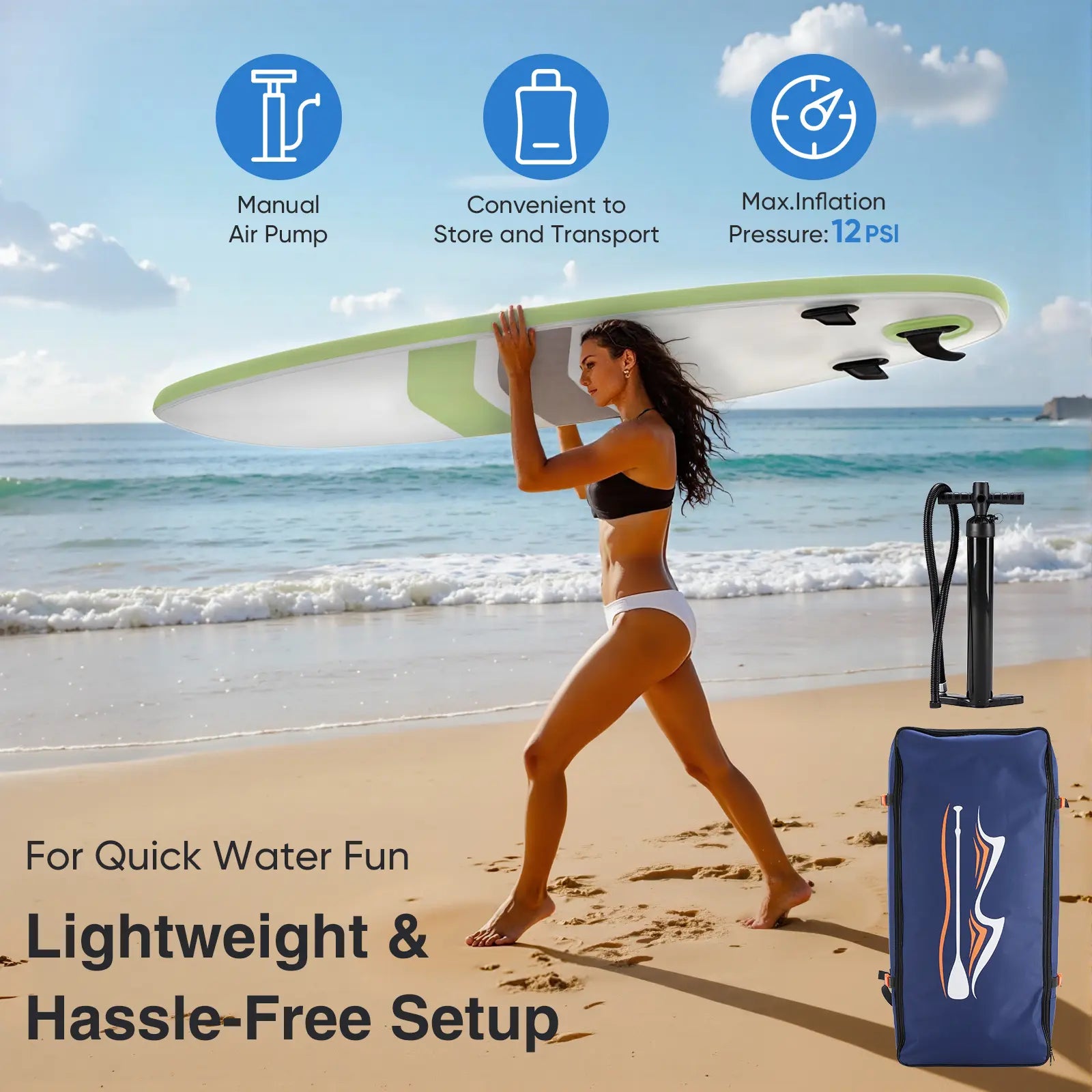 Premium Inflatable Stand up Paddle Board, SUP with 2-In-1 Paddle, Wide Stable Non-Slip Deck for Youth & Adults