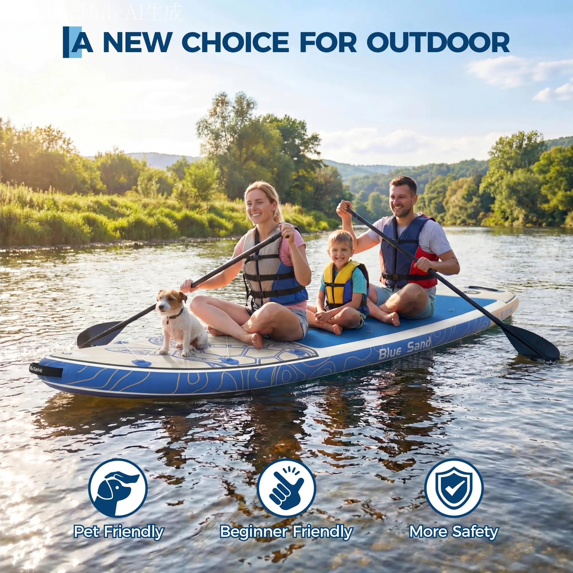 Inflatable Paddle Board for Beginners 450LB , Stand up SUP with Camera Mount, Wide Stable SUP with Premium Accessories, Non-Slip Deck, Tri-Fin for Lakes & Waves